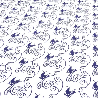 Stoff 100% Baumwolle Popeline mit Schiffe Wellen Design weiß marine blau Kleiderstoff Blusenstoff Dekostoff