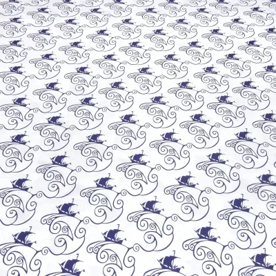 Stoff 100% Baumwolle Popeline mit Schiffe Wellen Design weiß marine blau Kleiderstoff Blusenstoff Dekostoff
