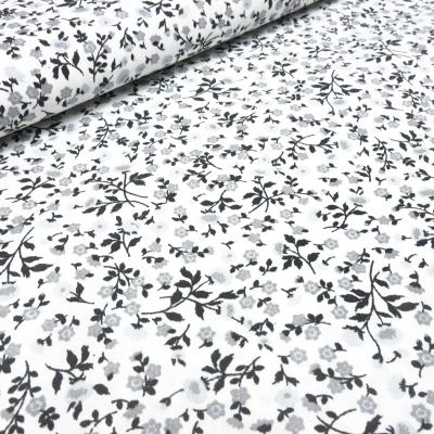Fabric cotton poplin with scattered flowers flowers tendrils design white black gray blouse fabric dress fabric decorative fabric