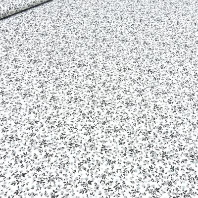 Fabric cotton poplin with scattered flowers flowers tendrils design white black gray blouse fabric dress fabric decorative fabric