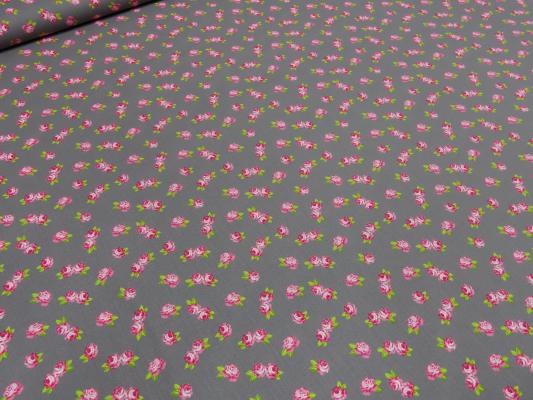 Stoff Baumwolle Popeline Rosen Blumen grau pink rosa weiß Blusenstoff Kleiderstoff Dekostoff​