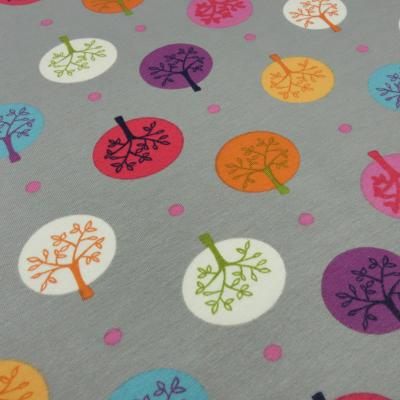 Fabric cotton jersey circles dots trees design taupé curry orange red blue colorful children's fabric dress fabric