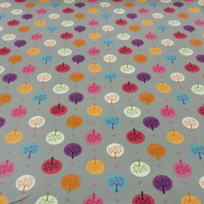 Fabric cotton jersey circles dots trees design taupé curry orange red blue colorful children's fabric dress fabric