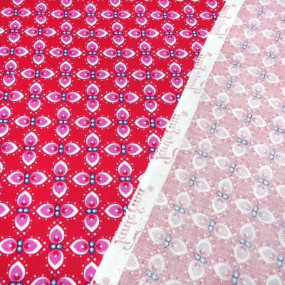 Stoff Baumwolle Popeline mit retro Blumenmuster Design rot rosa weiß blau Kleiderstoff Kinderstoff Dekostoff