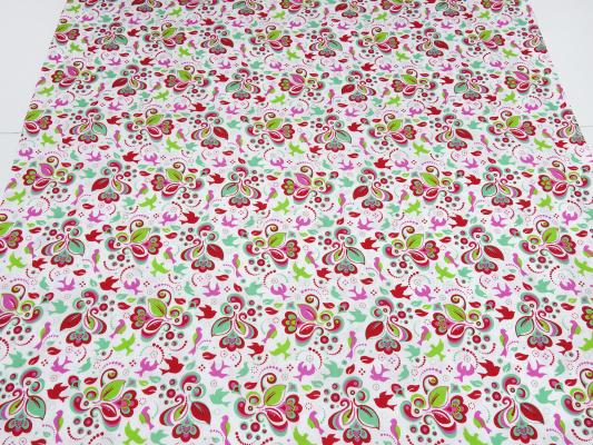 Stoff Baumwolle Popeline Tante Ema Blumenmuster Design weiß grün rot bunt Kleiderstoff Blusenstoff Kinderstoff Dekostoff​