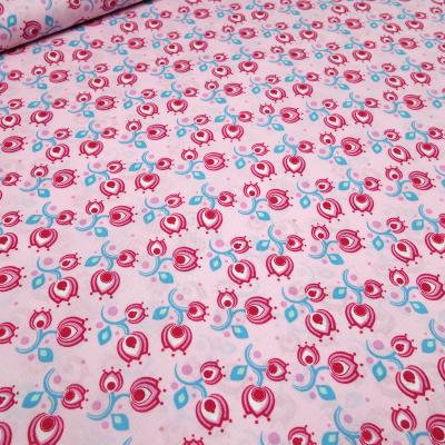 Stoff Baumwolle Popeline Tante Ema Tulpen Blumenmuster Design rosa pink türkis weiß Kleiderstoff Blusenstoff Kinderstoff Dekostoff