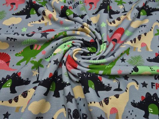 Stoff Baumwolle French Terry Sweatshirtstoff Dino Dinosaurier Design grau grün rot beige schwarz Kinderstoff Kleiderstoff