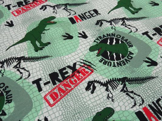 Cotton French Terry sweatshirt fabric with dino dinosaur design green grey black red children's fabric dress fabric