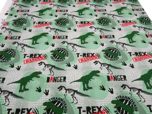 Cotton French Terry sweatshirt fabric with dino dinosaur design green grey black red children's fabric dress fabric