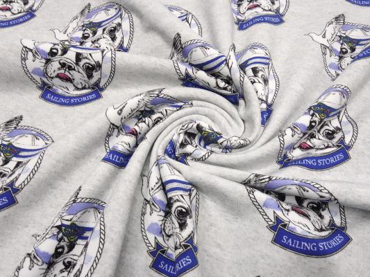 Stoff Sweatshirtstoff French Terry Hunde Franz. Bulldog Möven grau blau weiß Kleiderstoff Kinderstoff Fräulein von Julie