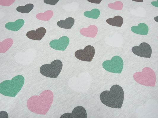 Stoff Baumwolle Sweatshirtstoff French Terry mit Herzen Design hellgrau rosa grün grau Kinderstoff Kleiderstoff