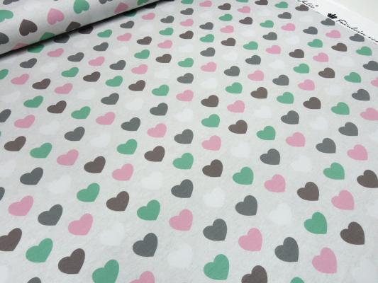 Stoff Baumwolle Sweatshirtstoff French Terry mit Herzen Design hellgrau rosa grün grau Kinderstoff Kleiderstoff