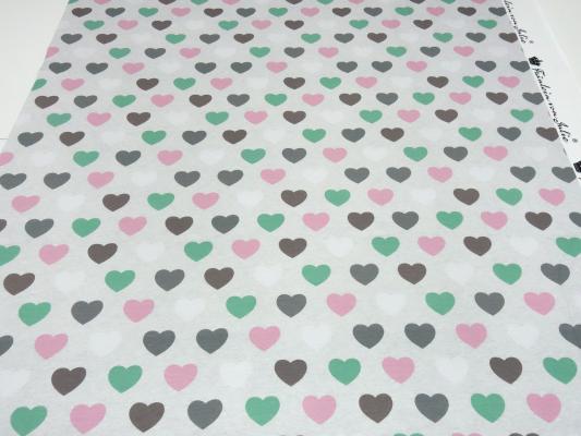 Stoff Baumwolle Sweatshirtstoff French Terry mit Herzen Design hellgrau rosa grün grau Kinderstoff Kleiderstoff