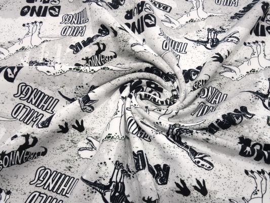 Stoff Baumwolle French Terry Sweatshirtstoff Dino Dinosaurier Design schwarz weiß grau Kinderstoff Kleiderstoff