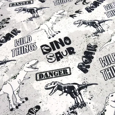 Fabric cotton french terry sweatshirt fabric dino dinosaur design black white gray children's fabric dress fabric