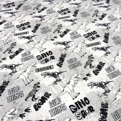 Fabric cotton french terry sweatshirt fabric dino dinosaur design black white gray children's fabric dress fabric