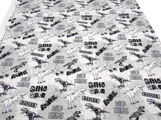 Stoff Baumwolle French Terry Sweatshirtstoff Dino Dinosaurier Design schwarz weiß grau Kinderstoff Kleiderstoff