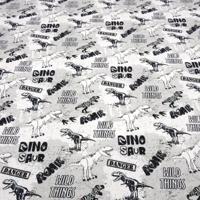 Fabric cotton french terry sweatshirt fabric dino dinosaur design black white gray children's fabric dress fabric