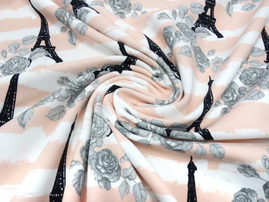 Stoff Baumwolle French Terry Sweatshirtstoff Eiffelturm Rosen Streifen Design lachs weiß grau schwarz Kleiderstoff Kinderstoff