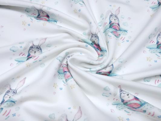 Stoff Baumwolle French Terry Sweatshirtstoff Hasen Häschen Flieger Flugzeige Design weiß bunt Kinderstoff Kleiderstoff