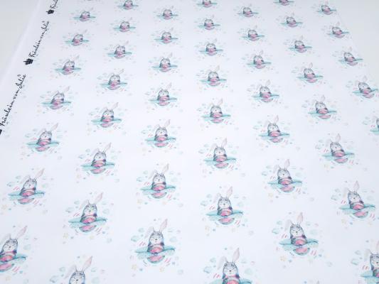 Stoff Baumwolle French Terry Sweatshirtstoff Hasen Häschen Flieger Flugzeige Design weiß bunt Kinderstoff Kleiderstoff