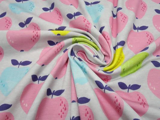 Stoff Baumwolle Jersey Apfel Äpfel Design grau rosa gelb grün blau Kleiderstoff Kinderstoff