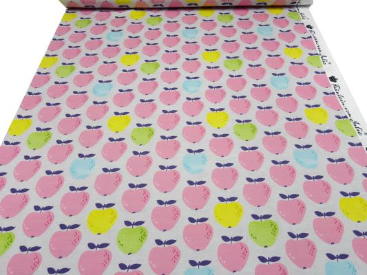 Stoff Baumwolle Jersey Apfel Äpfel Design grau rosa gelb grün blau Kleiderstoff Kinderstoff