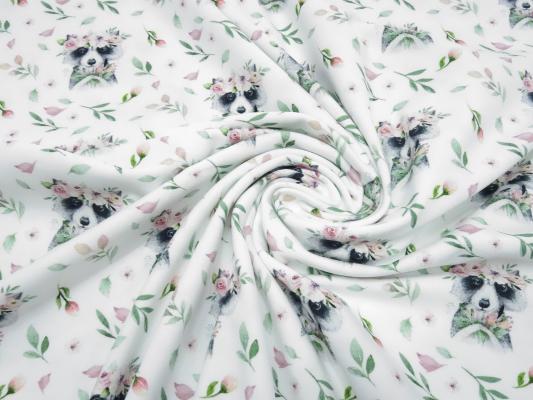 Stoff Baumwolle Jersey Waschbär Racoon Blumen Design rosa grün grau bunt Kinderstoff Kleiderstoff