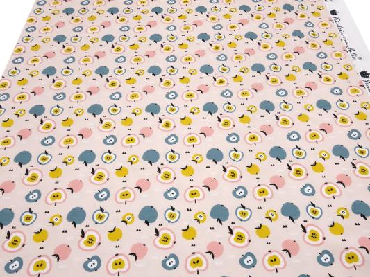 Stoff Baumwolle Jersey Apfel Äpfel Obst Design rosa senf grau weiß Kleiderstoff Kinderstoff