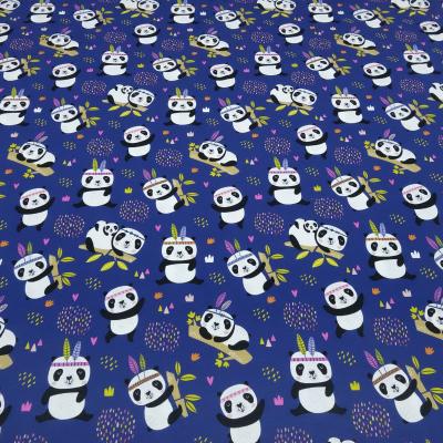 Fabric cotton jersey panda bear design blue white black colorful children's fabric dress fabric