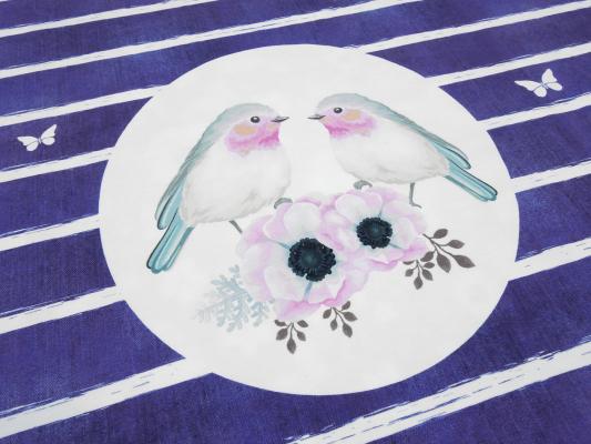 Fabric cotton jersey panel birds floral design blue pink white mint colorful children's fabric dress fabric