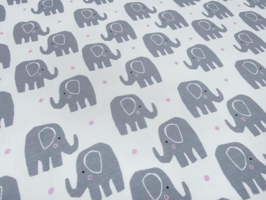 Stoff Baumwolle Jersey Elefanten Pünktchen Design weiß grau rosa Kinderstoff Kleiderstoff