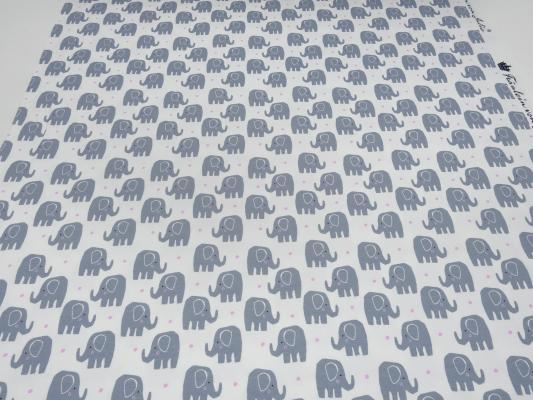 Stoff Baumwolle Jersey Elefanten Pünktchen Design weiß grau rosa Kinderstoff Kleiderstoff