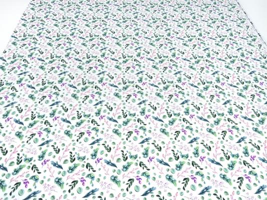 Fabric cotton jersey eucalyptus leaves design white green pink purple colorful children's fabric dress fabric