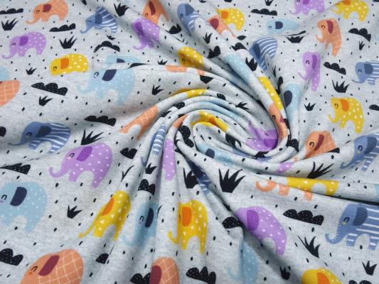 Stoff Baumwolle Jersey Elefanten Design grau melange orange curry blau grau bunt Kinderstoff Kleiderstoff