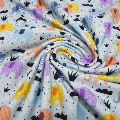 Stoff Baumwolle Jersey Elefanten Design grau melange orange curry blau grau bunt Kinderstoff Kleiderstoff