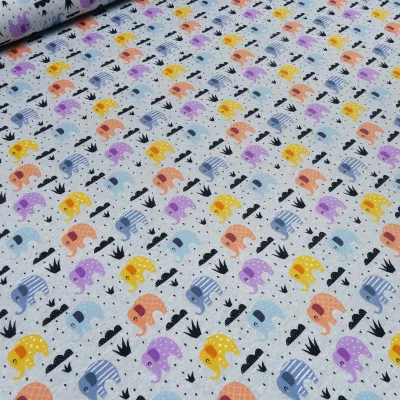 Stoff Baumwolle Jersey Elefanten Design grau melange orange curry blau grau bunt Kinderstoff Kleiderstoff