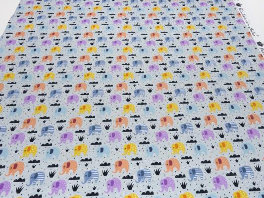 Stoff Baumwolle Jersey Elefanten Design grau melange orange curry blau grau bunt Kinderstoff Kleiderstoff