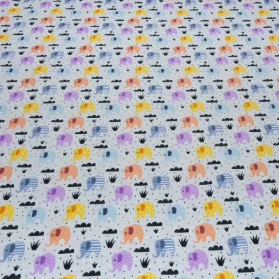 Stoff Baumwolle Jersey Elefanten Design grau melange orange curry blau grau bunt Kinderstoff Kleiderstoff