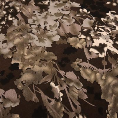 Fabric viscose jersey abstract flowers leaves design brown beige sand black dress fabric