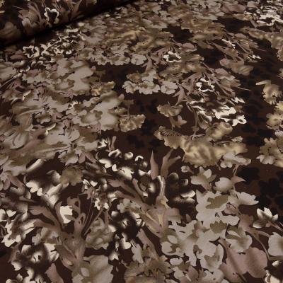 Fabric viscose jersey abstract flowers leaves design brown beige sand black dress fabric