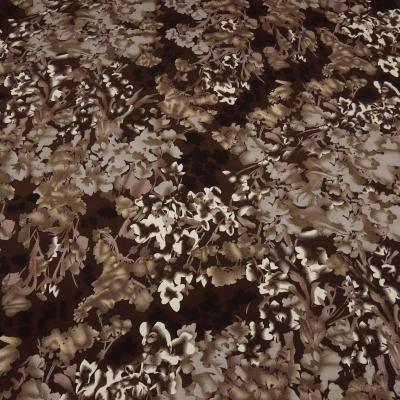 Fabric viscose jersey abstract flowers leaves design brown beige sand black dress fabric