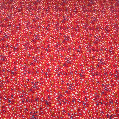 Cord Feincord Stoff 100% Baumwolle Vögel Schmetterlinge Blumen rot bunt