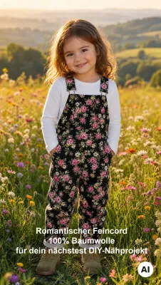 Hochwertiger Feincord Stoff 100% Baumwolle Rosen Design Schwarz Rosa Kleiderstoff Kinderstoff