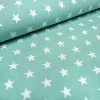 Stoff 100% Baumwolle Popeline mit Sterne Design mint weiß Kleiderstoff Kinderstoff Dekostoff