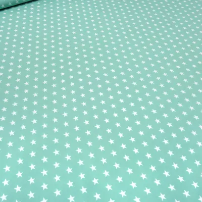 Stoff 100% Baumwolle Popeline mit Sterne Design mint weiß Kleiderstoff Kinderstoff Dekostoff