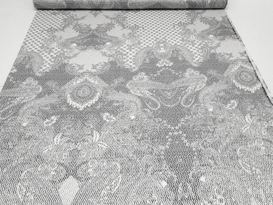 Stoff Stretch Baumwolle Piqué Paisley Design weiß schwarz grau Kleiderstoff