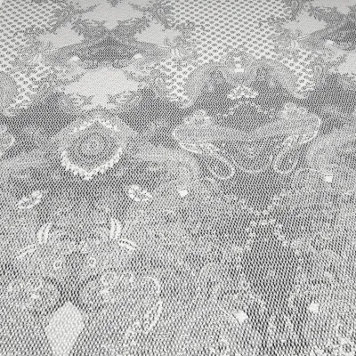 Stoff Stretch Baumwolle Piqué Paisley Design weiß schwarz grau Kleiderstoff