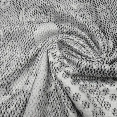 Stoff Stretch Baumwolle Piqué Paisley Design weiß schwarz grau Kleiderstoff