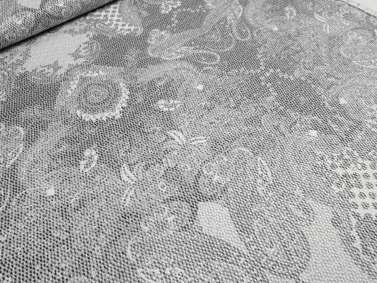 Stoff Stretch Baumwolle Piqué Paisley Design weiß schwarz grau Kleiderstoff